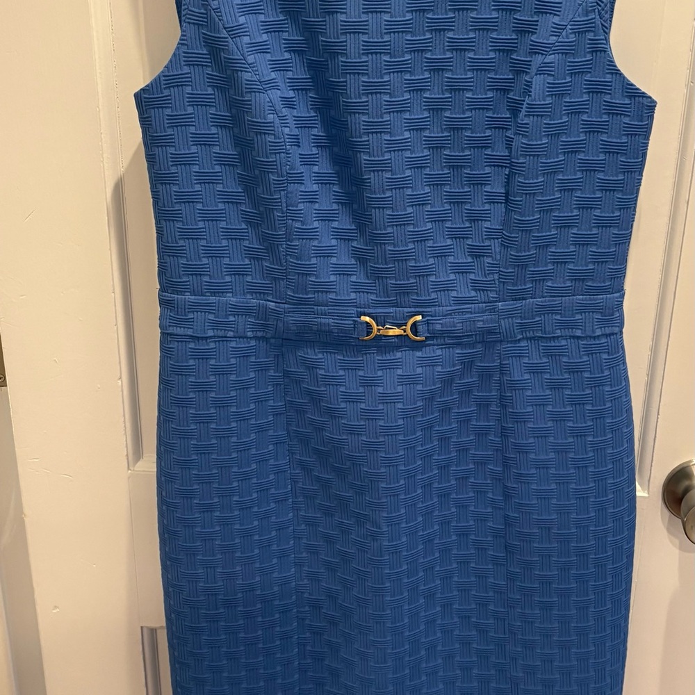 Talbots Cobalt Blue Textured Sheath Dress with Gold Buckle